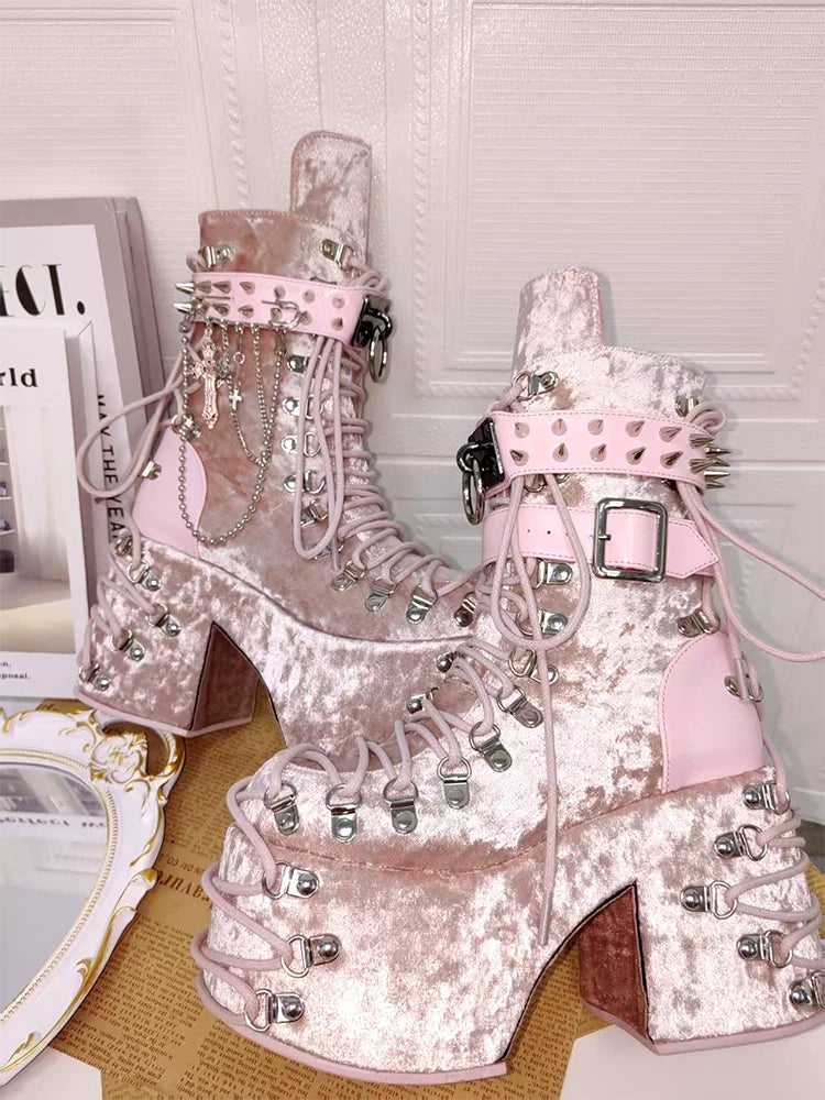 Lolita Punk Boots with Round Toe Retro Style and Belt Straps