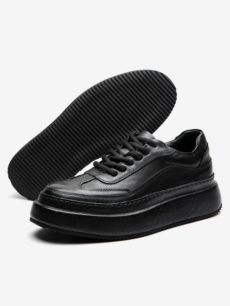 Inner heightening casual leather shoes men's genuine leather lace-up retro dad shoes thick sole first layer cowhide handmade