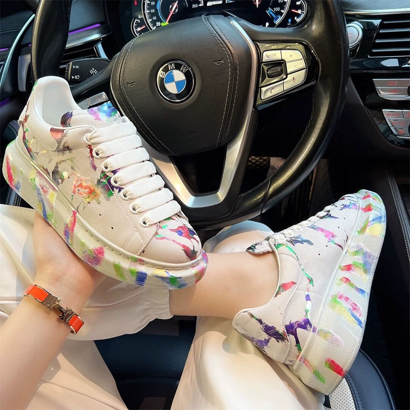 Unisex Graffiti Platform Sneakers – Blue Gold