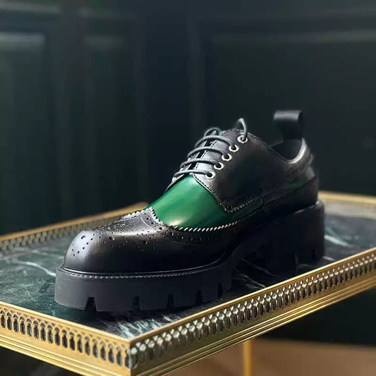 Brock platform leather shoes men's casual carved first layer cowhide heightening men's shoes