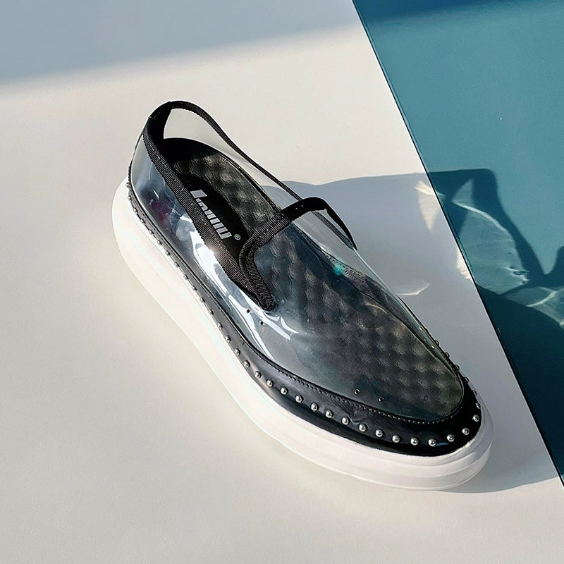 Transparent casual shoes fashion loafers personalized rivets sports Internet celebrities thick baseplate shoes