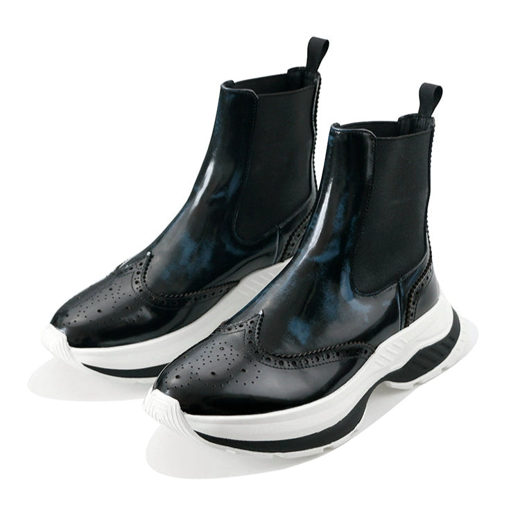 Sports Chelsea Boots Brock Engraved Thicksole High Top Height Increasing Rub Blue Leather Men's Boots