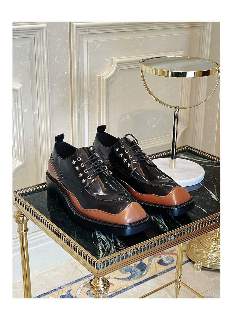 Special-shaped head leather shoes casual heightening platform cowhide lace-up color matching derby men's shoes