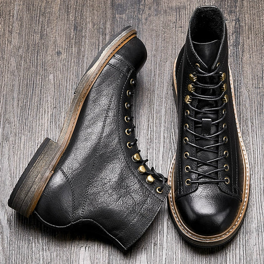 First layer cowhide Martin boots casual British retro tooling velvet men's high-top leather locomotive boots American leather boots