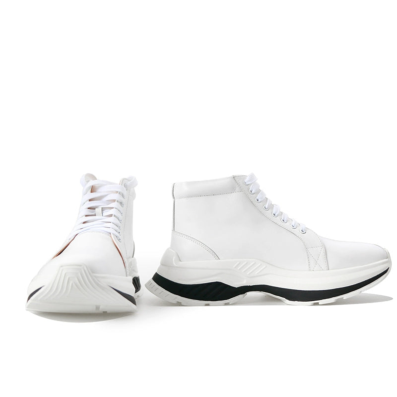 Round head sports high-top first-layer cowhide lace-up short boots increase the height of trendy men's thick soles