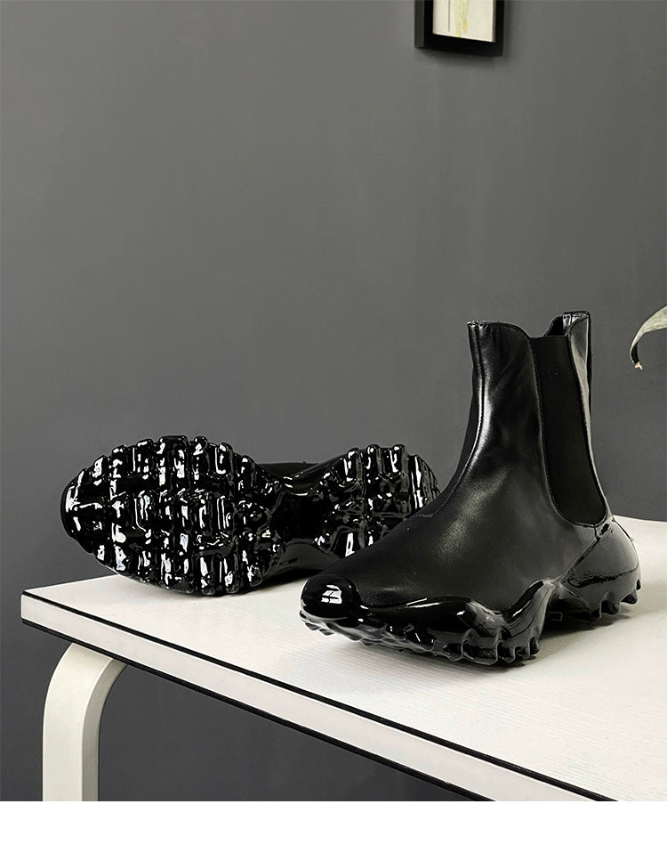 Epoxy short boots melted bottom first layer cowhide Chelsea boots elastic band casual men's boots