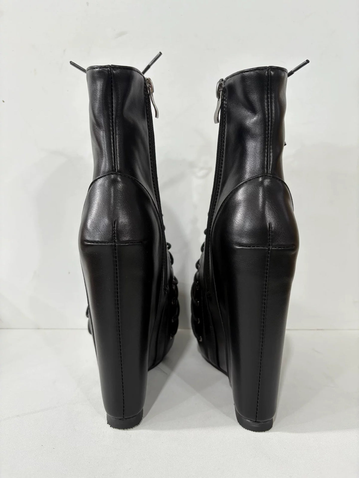 punk strap thick bottom waterproof table short boots women's slope heel super high heel black
