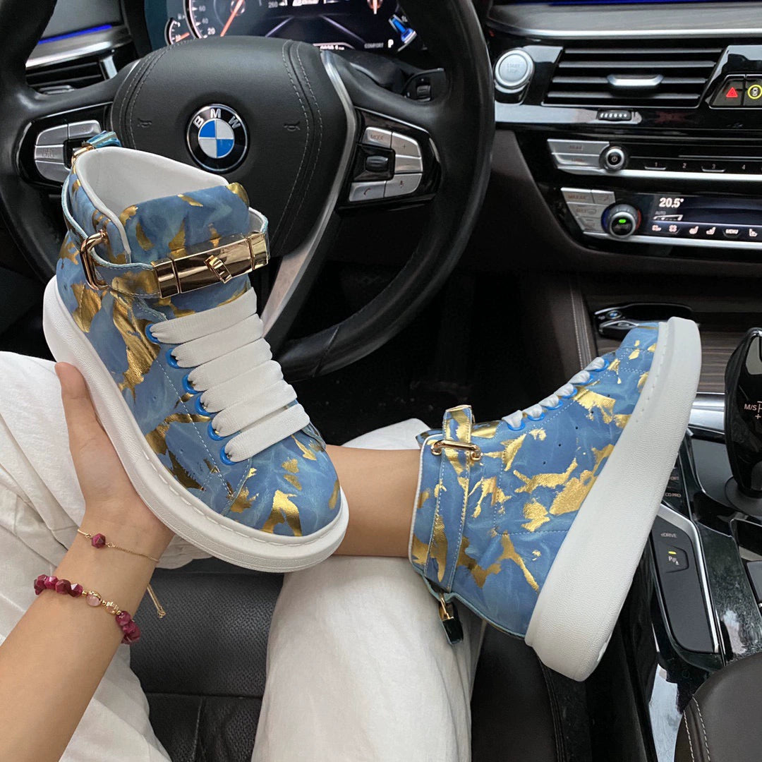 Unisex Camo High Top Sneakers – Blue Gold