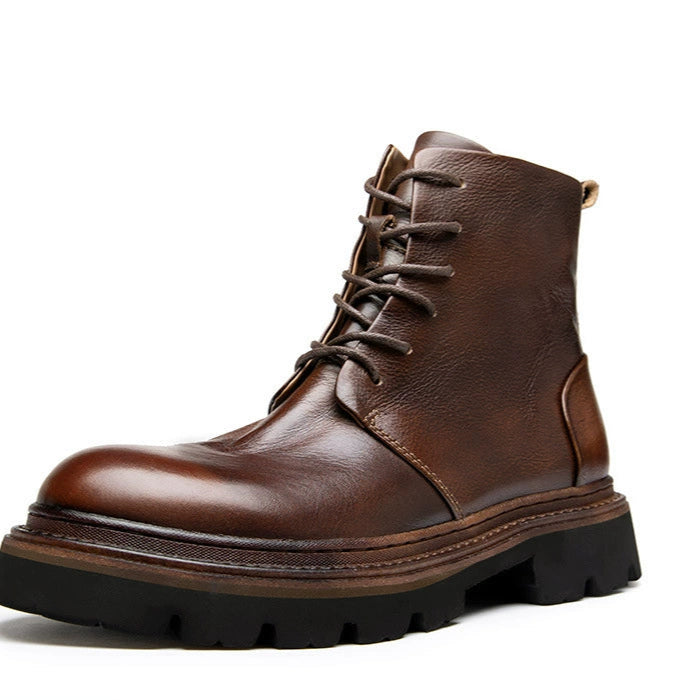 Martin boots men's leather heightening handmade zipper retro wind turbine boots men's short boots cowhide