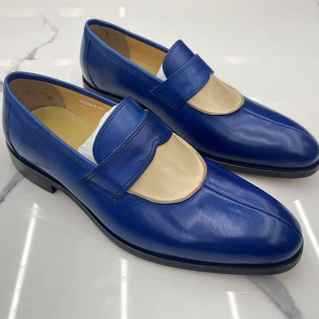 Casual round head loafers color matching feet men's single shoes