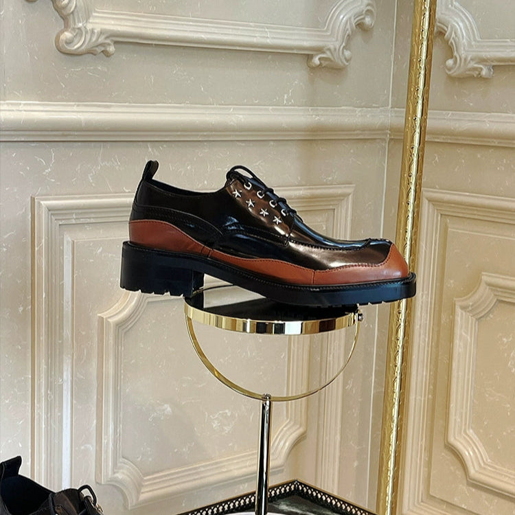 Special-shaped head leather shoes casual heightening platform cowhide lace-up color matching derby men's shoes