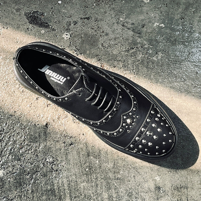 Rivet casual shoes heightened and comfortable platform lace-up Oxford leather shoes fashionable black men's shoes