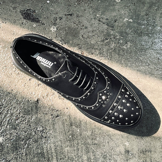 Rivet casual shoes heightened and comfortable platform lace-up Oxford leather shoes fashionable black men's shoes