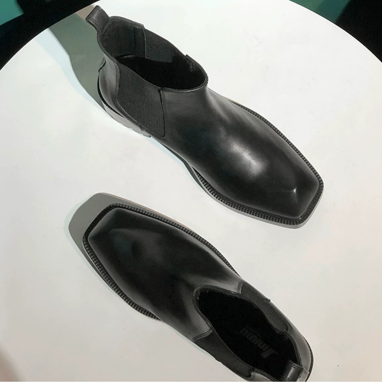 Special-shaped leather boots square head European and American first-layer cowhide black thick-soled heightening men's boots