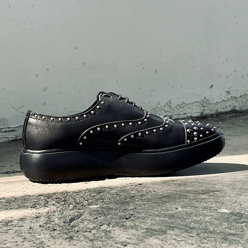 Rivet casual shoes heightened and comfortable platform lace-up Oxford leather shoes fashionable black men's shoes