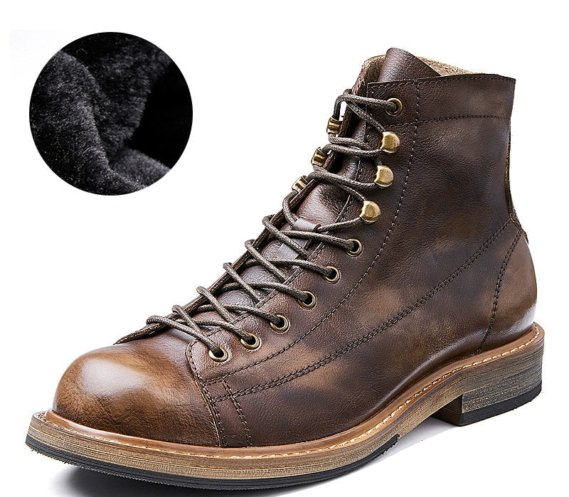 First layer cowhide Martin boots casual British retro tooling velvet men's high-top leather locomotive boots American leather boots