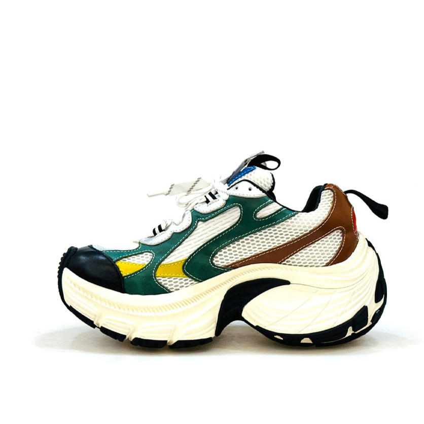 Contrasting color dad shoes black, green and yellow heightening cowhide original 8CM trendy fashion casual sports shoes