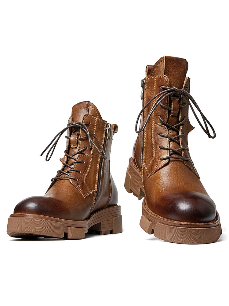 Height-increasing first-layer cowhide thick-soled tooling boots men's zipper retro Martin boots