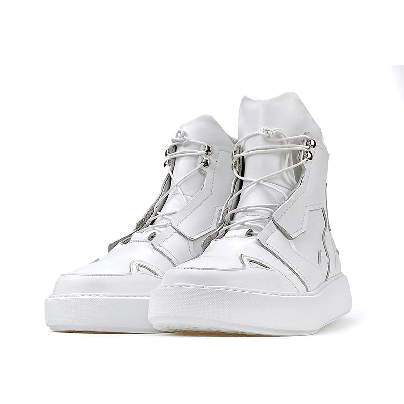 Sports white boots cowhide lace-up trendy men's British leather boots ultra-light bottom white shoes short boots