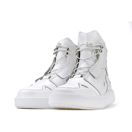 Sports white boots cowhide lace-up trendy men's British leather boots ultra-light bottom white shoes short boots