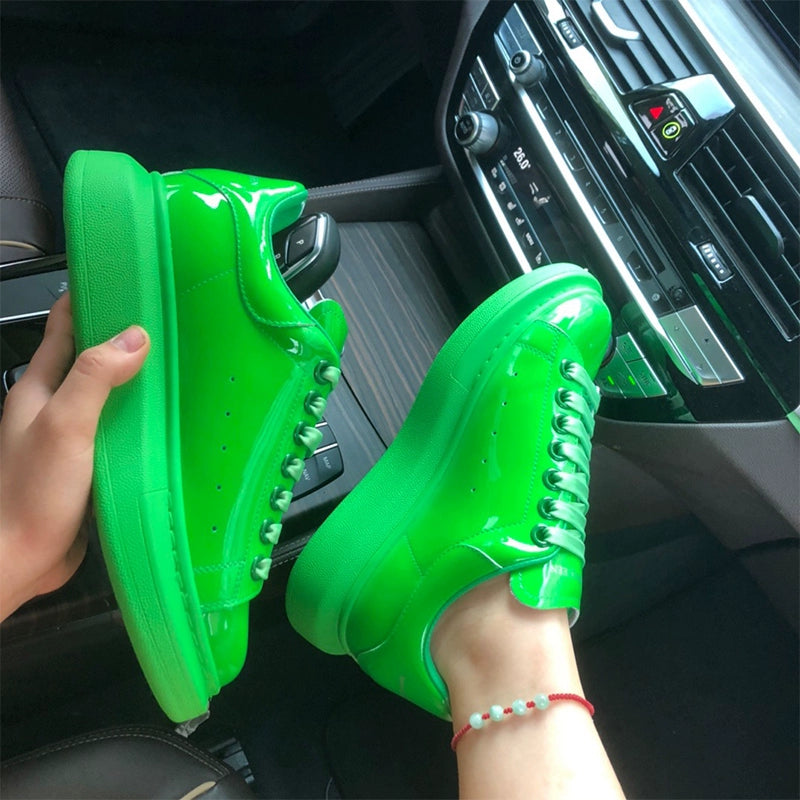 Unisex Patent Leather Platform Sneakers – Mint Green&More Colors
