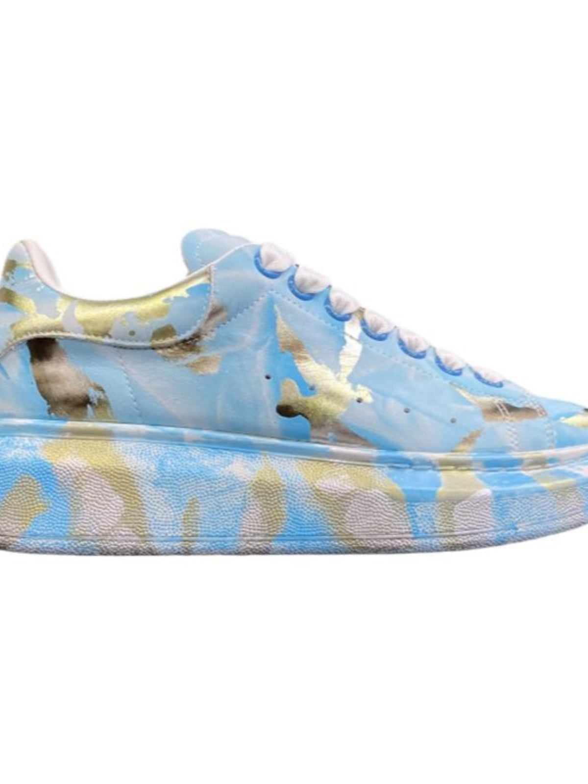 Unisex Graffiti Platform Sneakers – Blue Gold