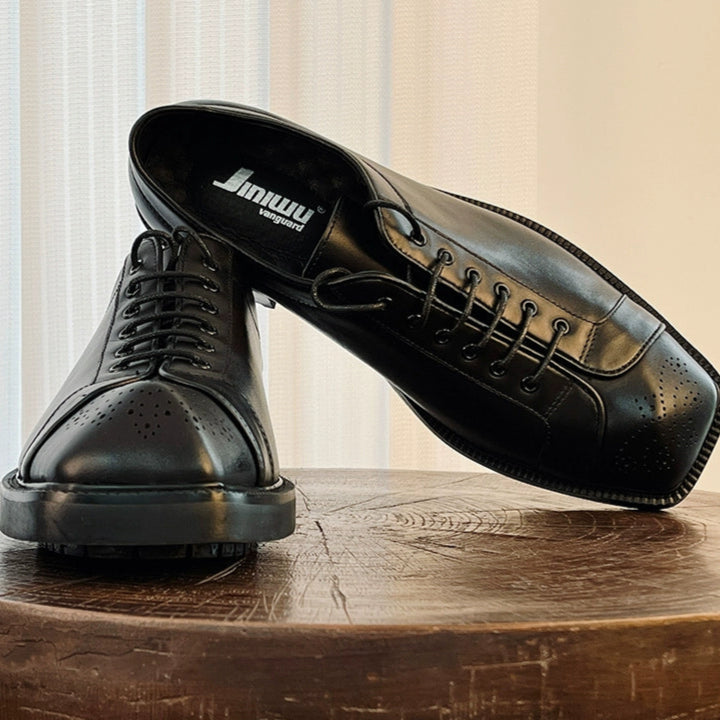 Special-shaped head leather shoes short face square head leather shoes cowhide casual height-increasing thick-soled men's shoes