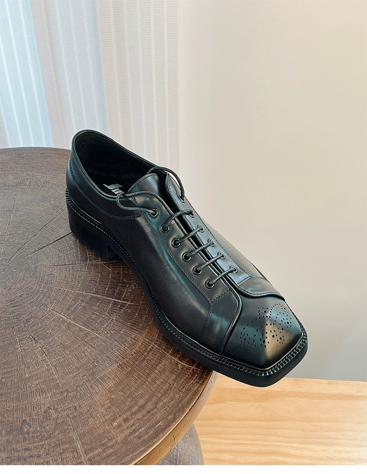 Special-shaped head leather shoes short face square head leather shoes cowhide casual height-increasing thick-soled men's shoes