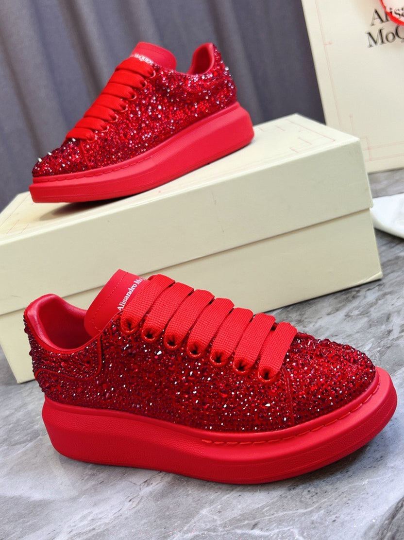 Unisex Rhinestone Platform Sneakers – Red