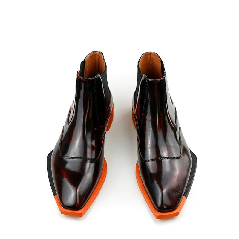 Special-shaped sole men's boots square head Chelsea boots cowhide fashion leather boots elastic short boots