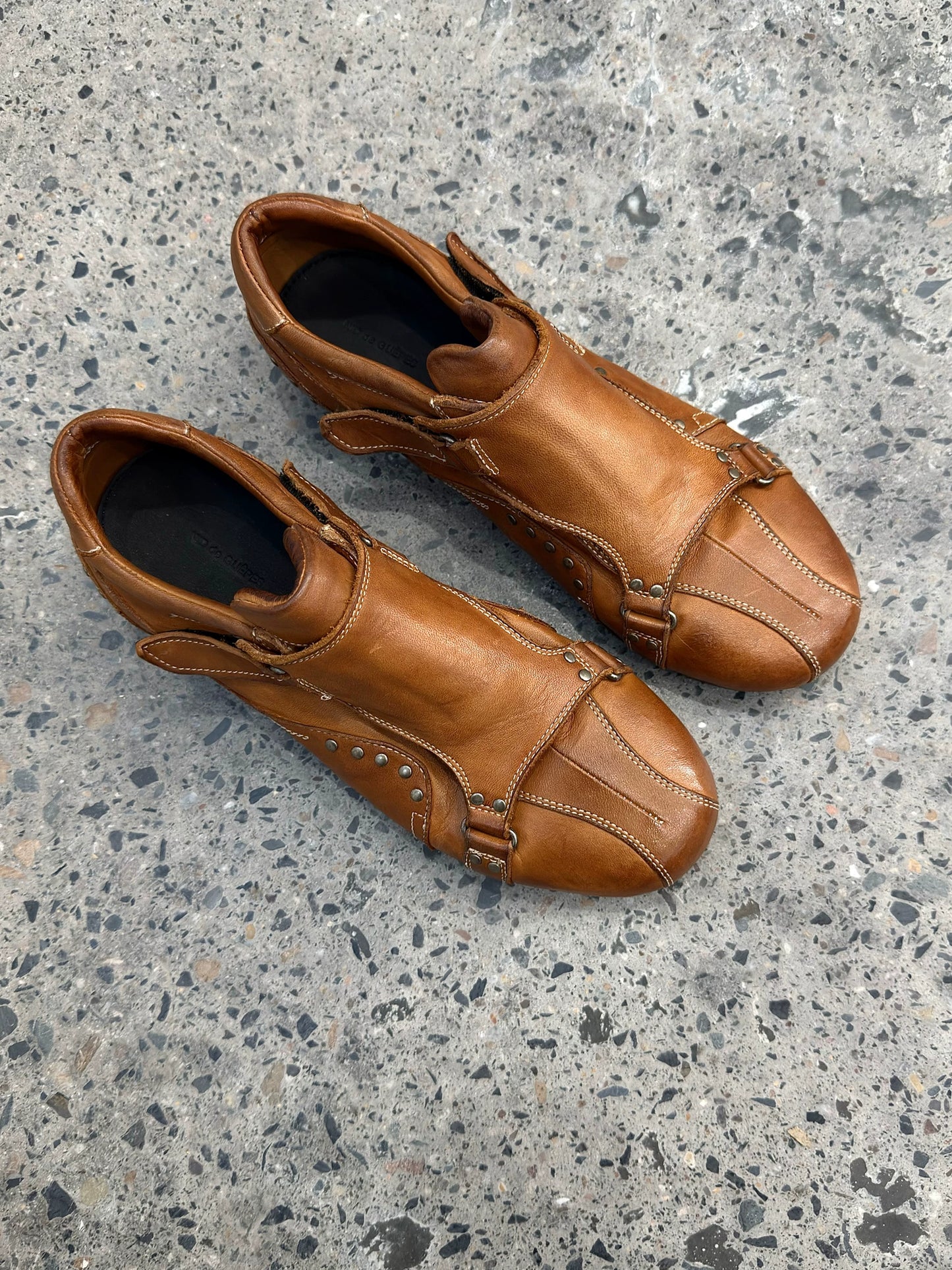 horse leather washed rivet locomotive Velcro retro old German training shoes
