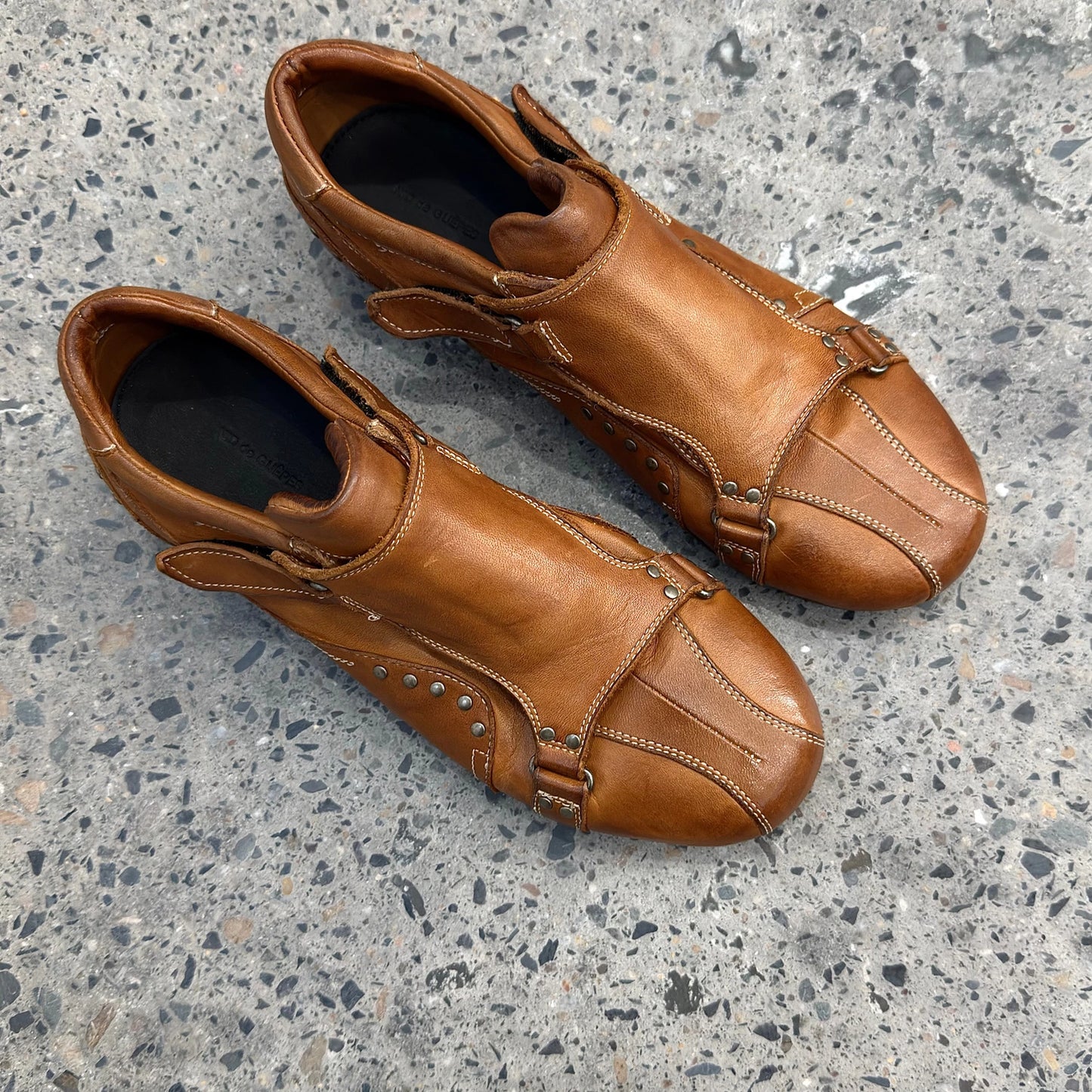 horse leather washed rivet locomotive Velcro retro old German training shoes
