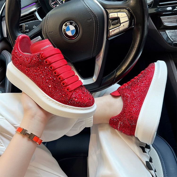 Unisex Rhinestone Platform Sneakers – Red