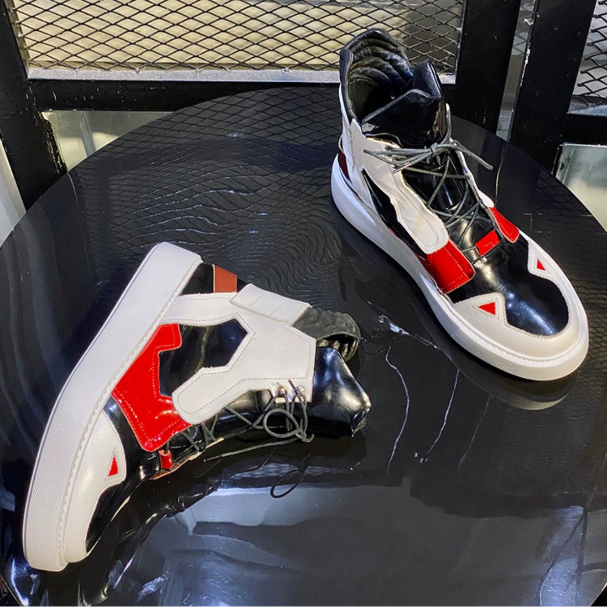 Sports boots cowhide lace-up trendy men's British leather boots ultra-light bottom wave shoes color matching short boots