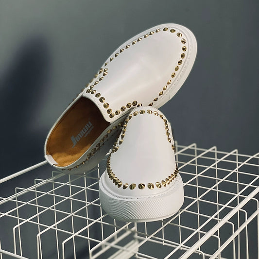 White bag head dragging cowhide rivets one pedal lazy muller shoes ultra-light bottom men's shoes