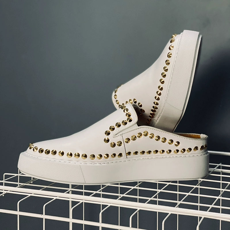 White bag head dragging cowhide rivets one pedal lazy muller shoes ultra-light bottom men's shoes