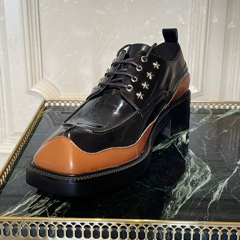 Special-shaped head leather shoes casual heightening platform cowhide lace-up color matching derby men's shoes