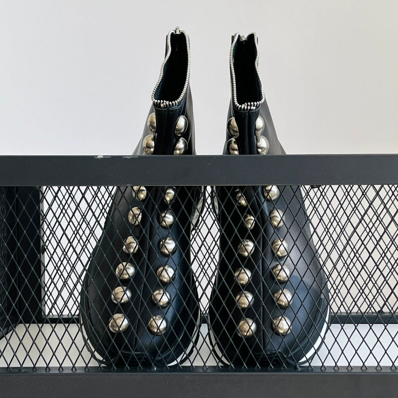 Sports leather boots cowhide zipper short boots increase the height of trendy men's big rivets thick-soled men's boots