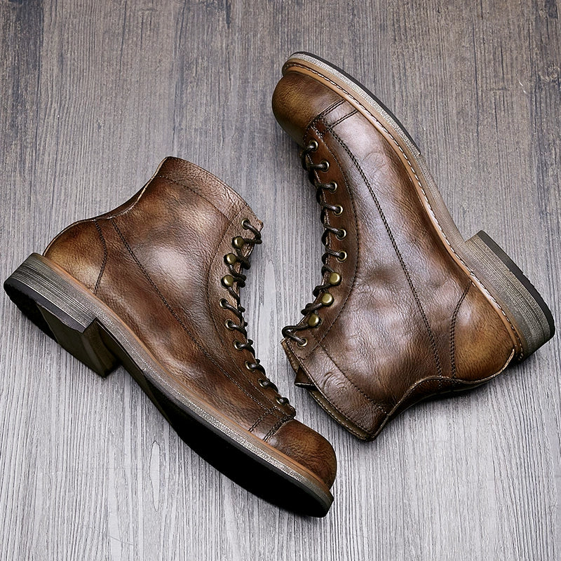 First layer cowhide Martin boots casual British retro tooling velvet men's high-top leather locomotive boots American leather boots