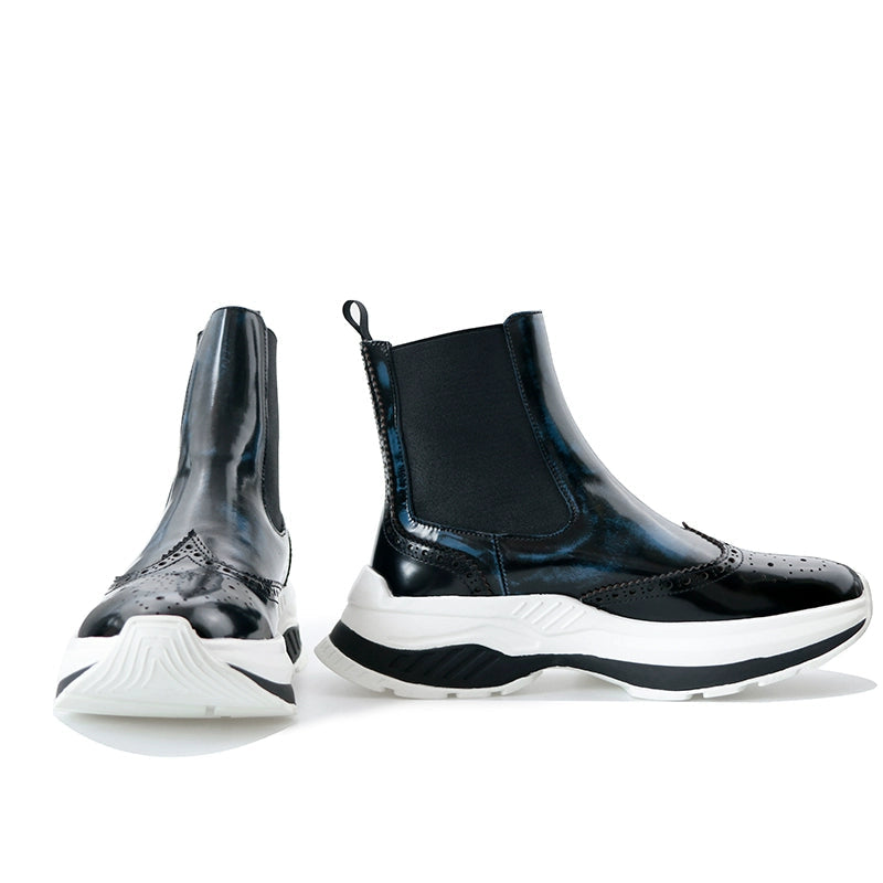 Sports Chelsea Boots Brock Engraved Thicksole High Top Height Increasing Rub Blue Leather Men's Boots