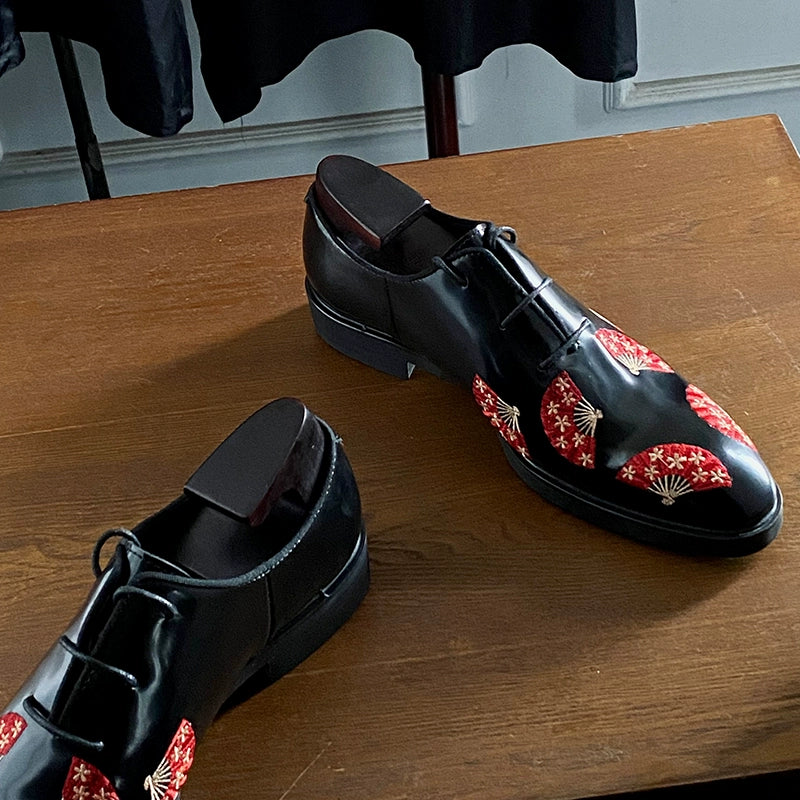 Embroidered leather shoes Chinese style orange fan Oxford shoes cowhide formal gentleman's shoes