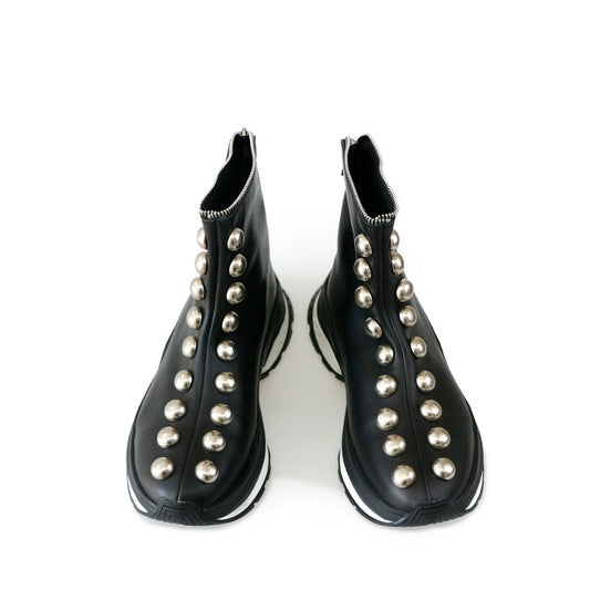 Sports leather boots cowhide zipper short boots increase the height of trendy men's big rivets thick-soled men's boots