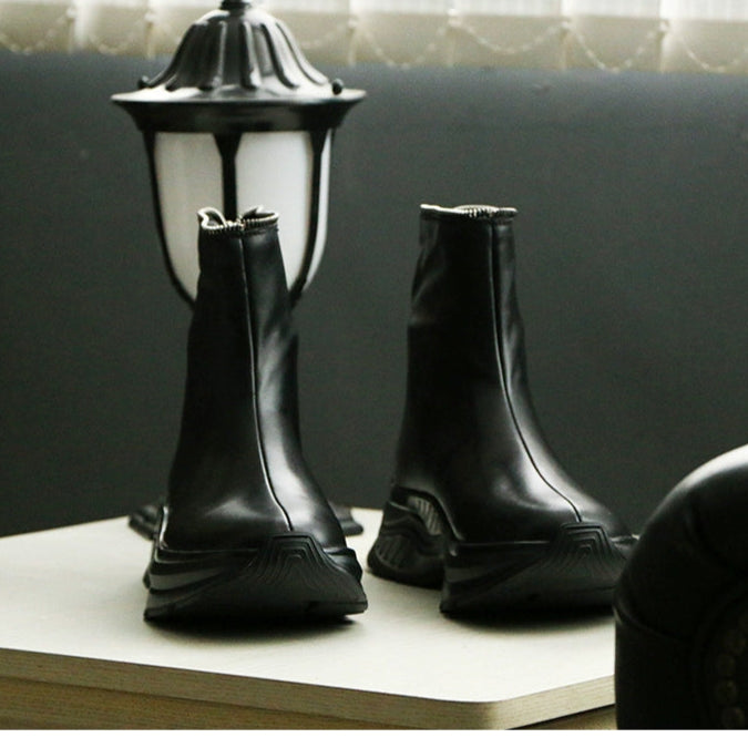 Sports leather boots cowhide rear zipper short boots heightened TPU bottom cowhide thick-soled men's boots