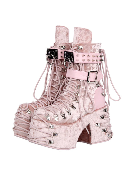 Lolita Punk Boots with Round Toe Retro Style and Belt Straps