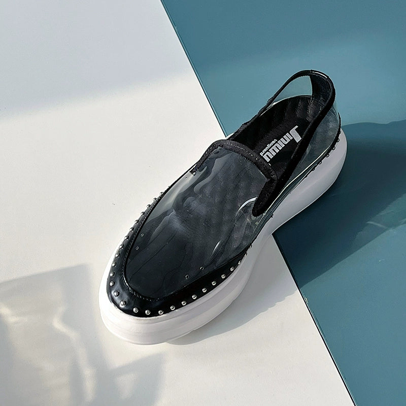 Transparent casual shoes fashion loafers personalized rivets sports Internet celebrities thick baseplate shoes