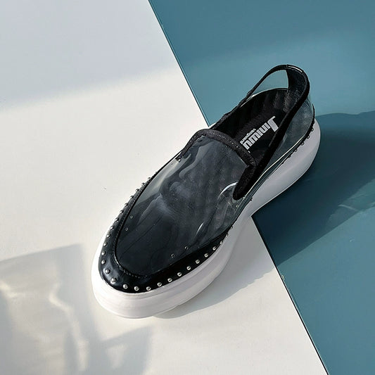 Transparent casual shoes fashion loafers personalized rivets sports Internet celebrities thick baseplate shoes