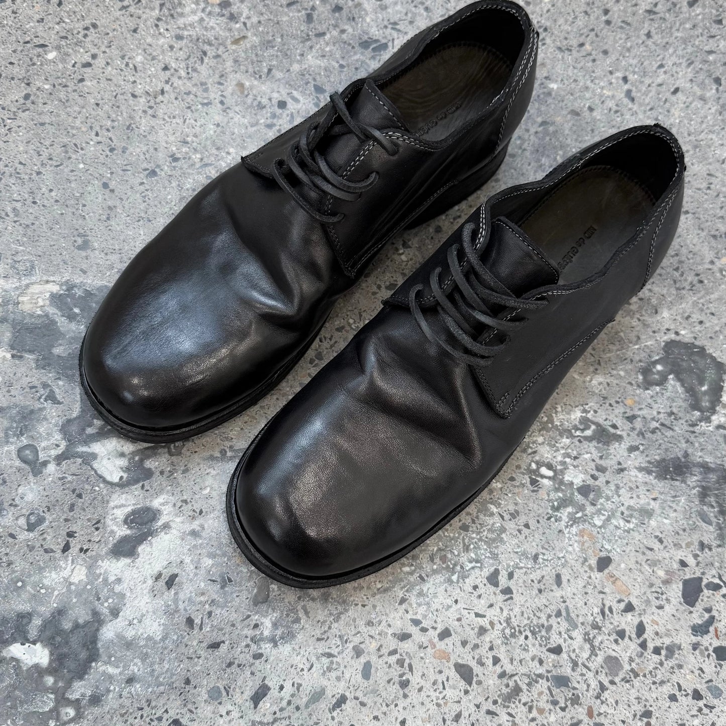 Round toe dark avant-garde style leading layer horsehide special washed and aged handmade derby leather shoes