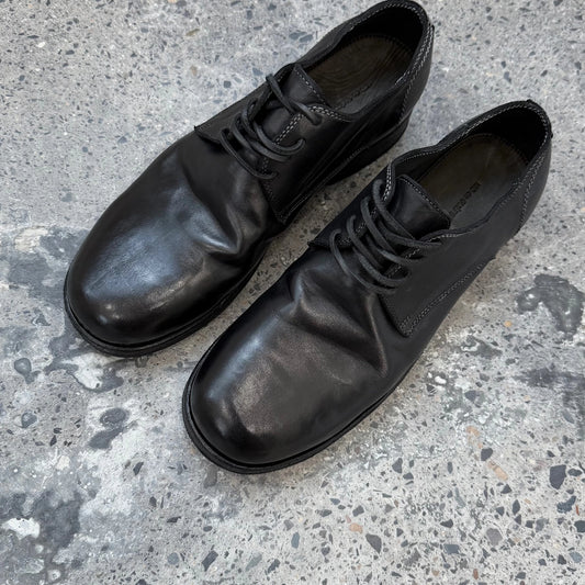 Round toe dark avant-garde style leading layer horsehide special washed and aged handmade derby leather shoes