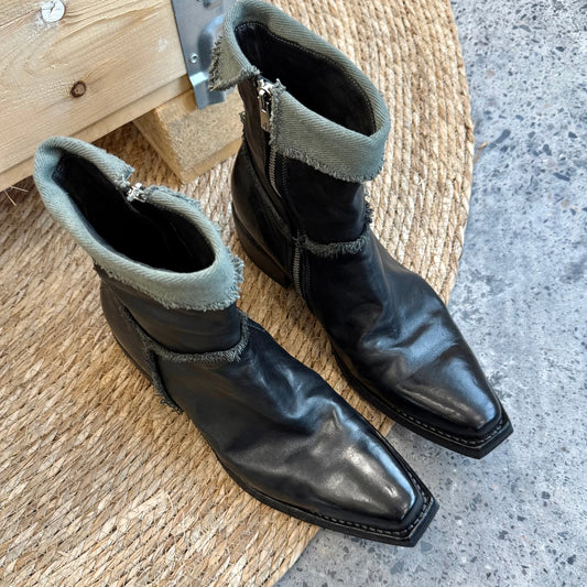 Mahide canvas washed pointed toe hand-stitched Goodyear Chelsea shoes Wizard Boots