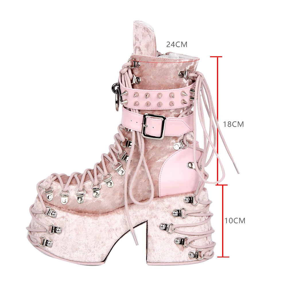 Lolita Punk Boots with Round Toe Retro Style and Belt Straps